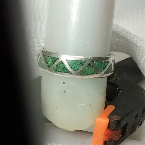 Malachite Gemstone Inlay Sterling Silver Unisex Band Sz 11 - Picture 3 of 10